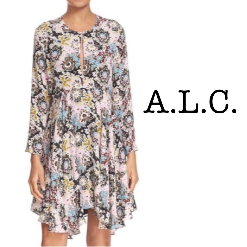 A.L.C. Paisley Print Silk Long Sleeve Dress Size 12